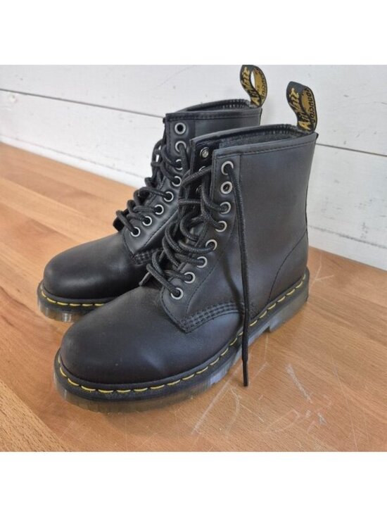 Dr. Martens Shoes - Dr. Martens Black Leather Lace-Up Boots With Yellow Stitching Size 6 US Women